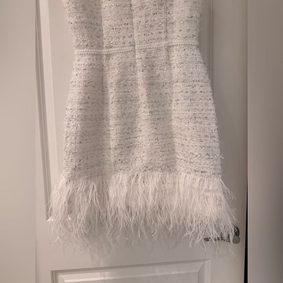 NWOT Milly Raven Feather-Trim Metallic Tweed Minidress, US4/UK8 - Picture 14 of 16